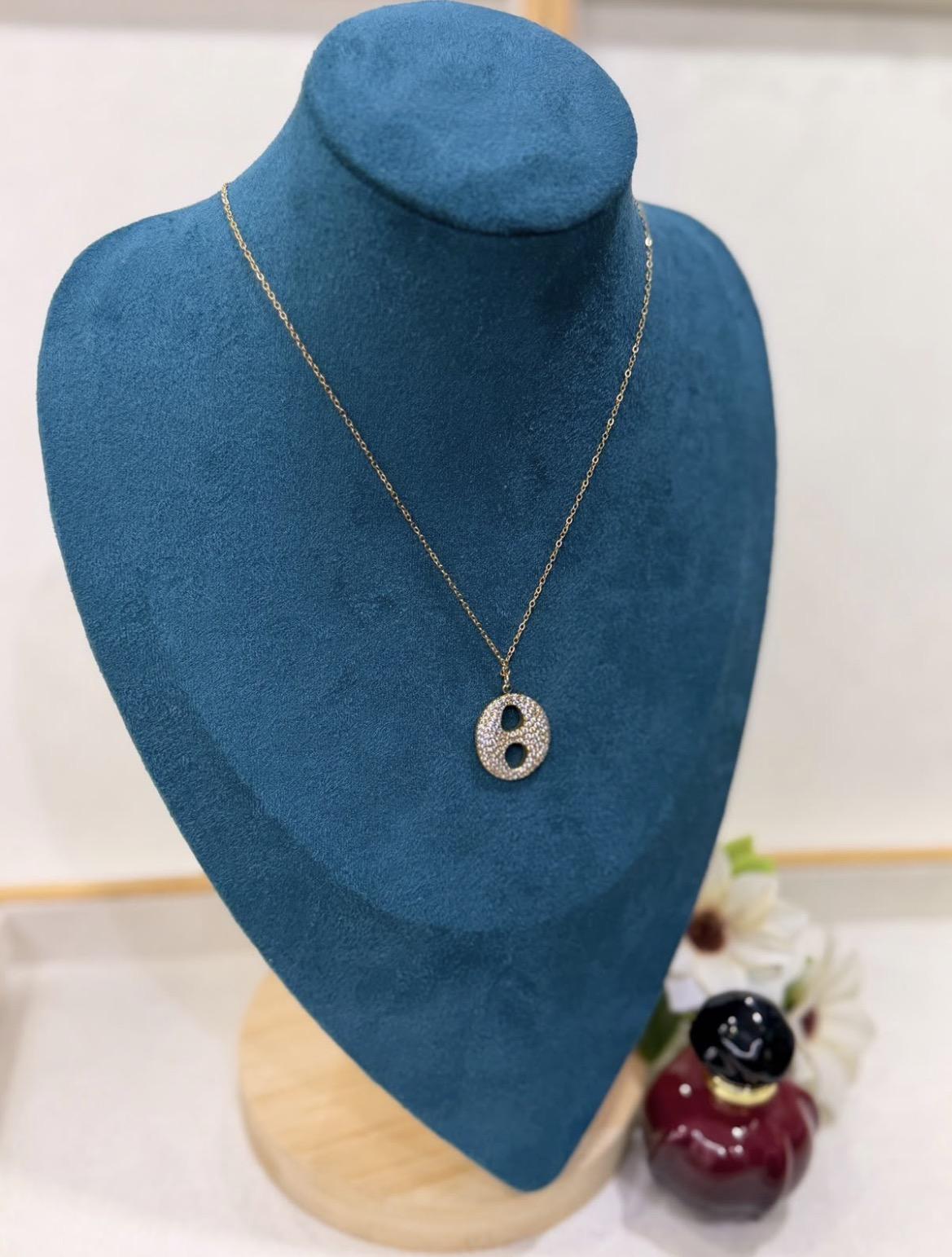 Collier grain café strass en acier inoxydable