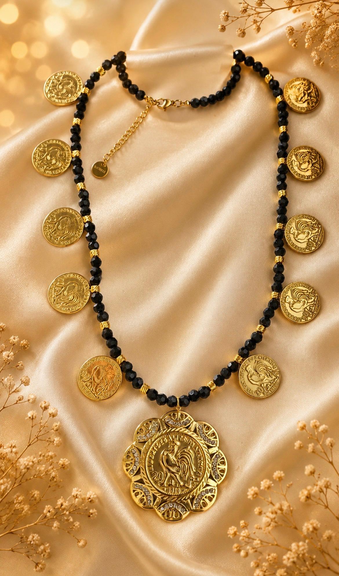 Collier glada 12 pièces double face perles noir
