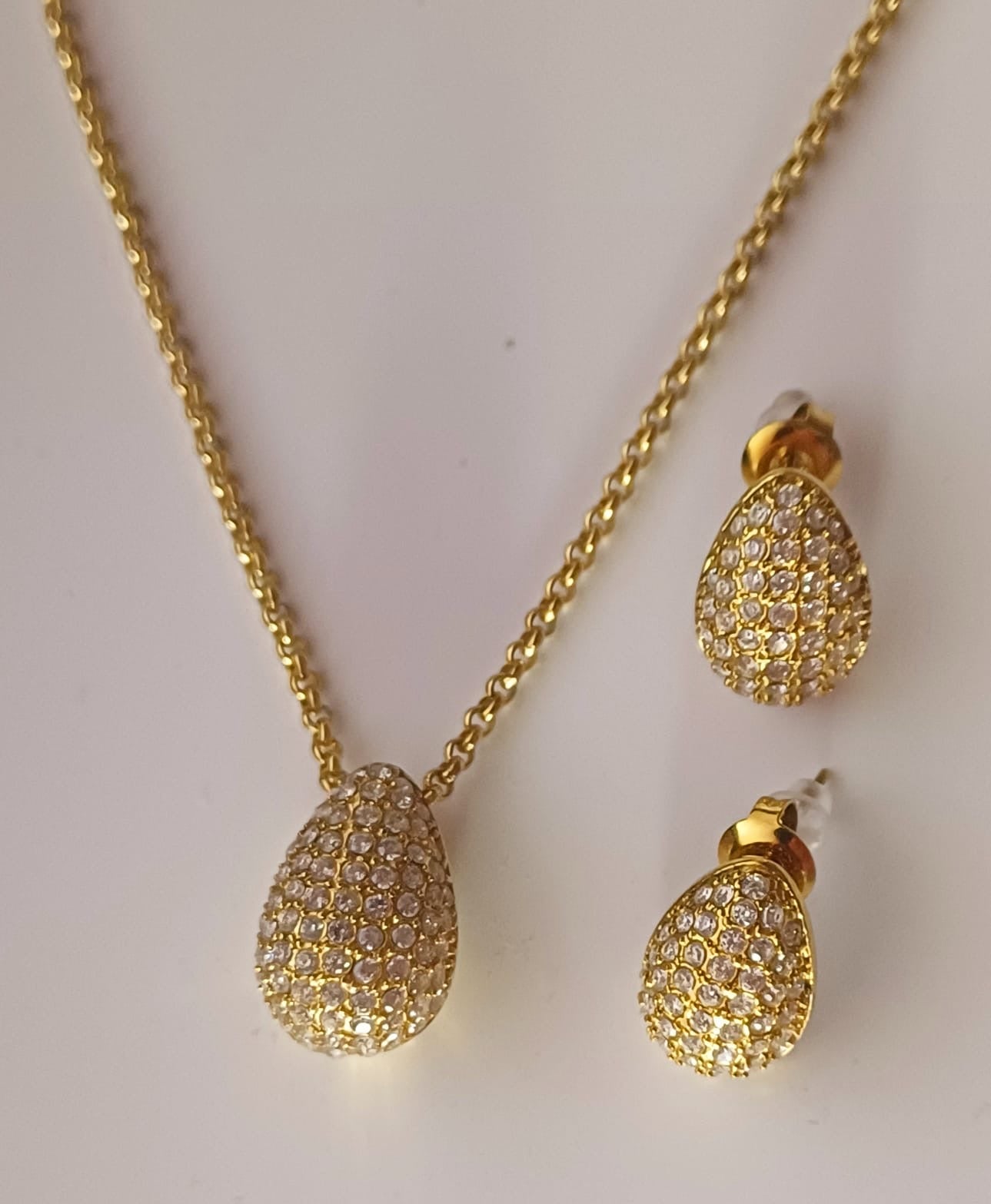 Collier et boucle d’oreille goutte avec strasse en acier inoxydable