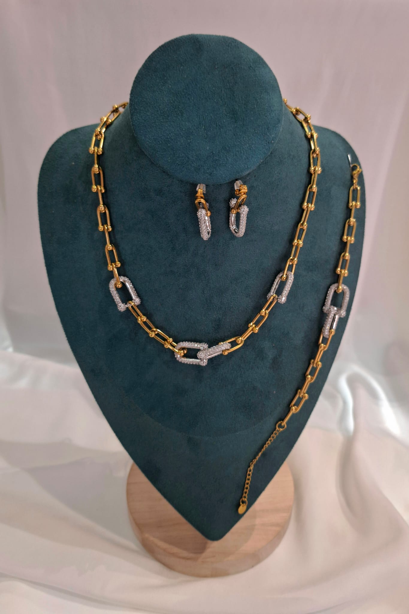 Parure Tiffany strass argenté en acier inoxydable