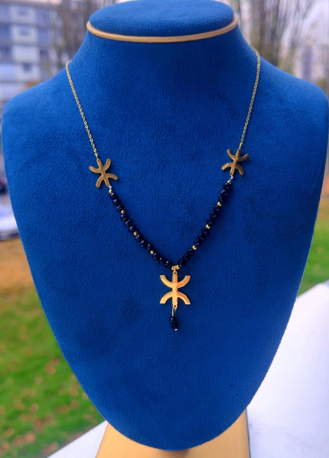 Collier amazigh avec perles noir en acier inoxydable