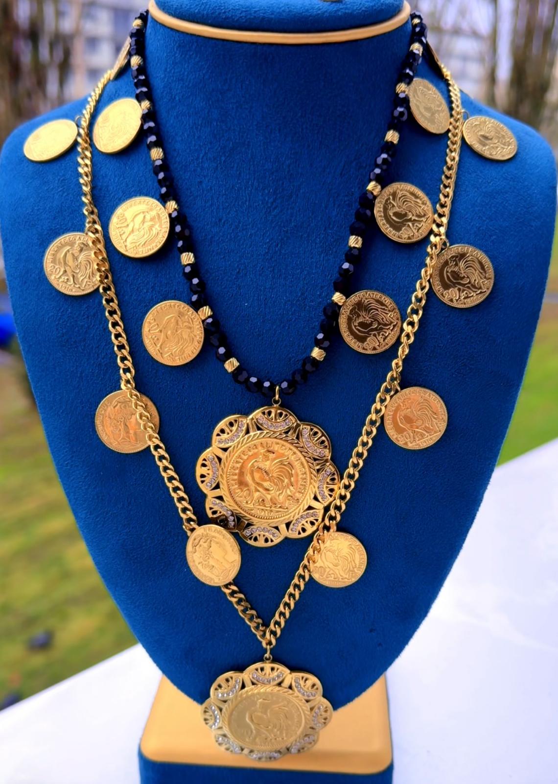 2 long collier double face en acier inoxydable